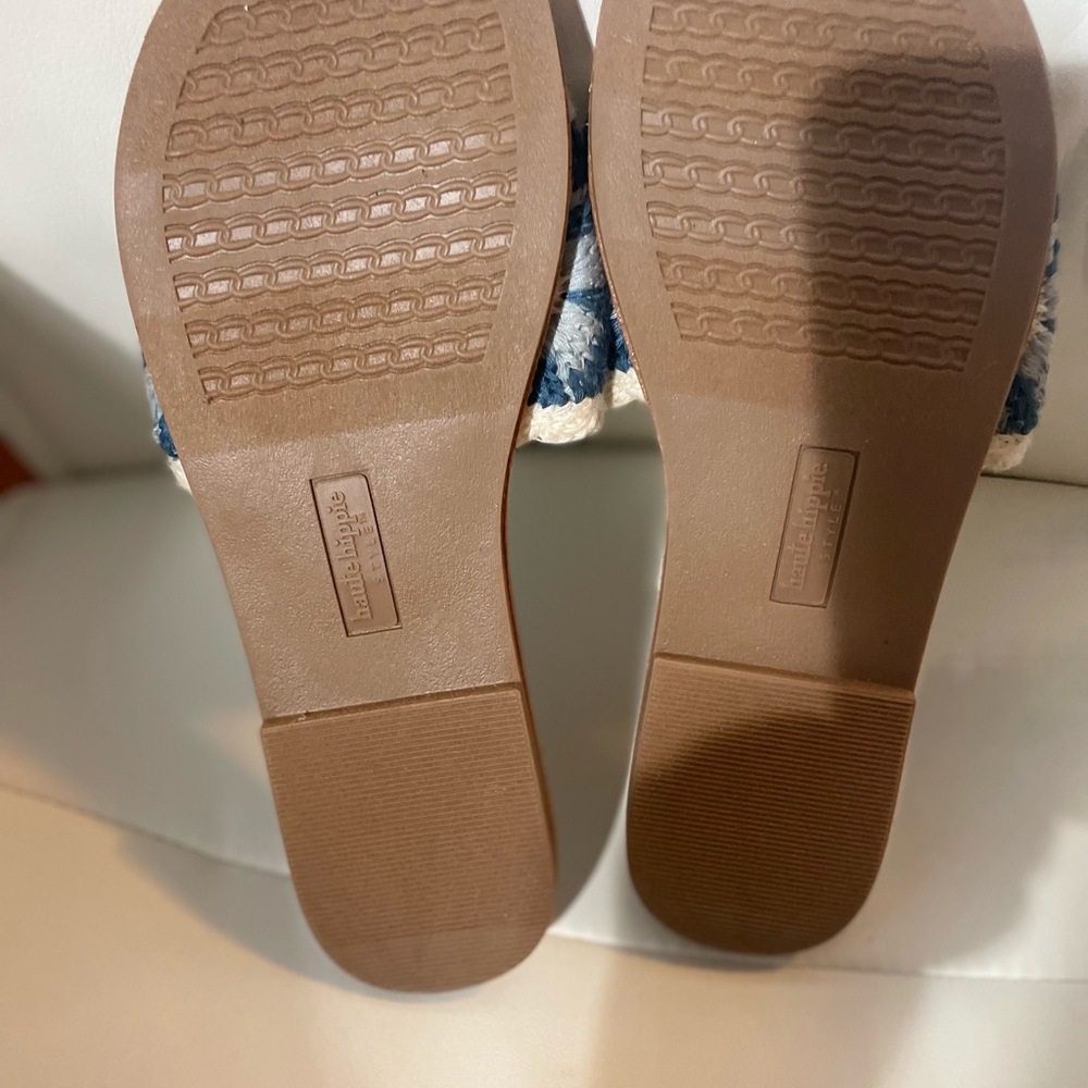 Haute Hippie Crochet Sandals in Blue and Cream size 7.5 - Picture 2 of 4